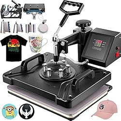 Maquina Para Bordar Camisetas VEVOR 8 en 1 Prensa de Calor, Máquina de Transferencia de Calor de 38 X 30 cm, Máquina de Impresión Giratoria para Tazas y Camisetas con Pantalla LED Digital de Color Negro