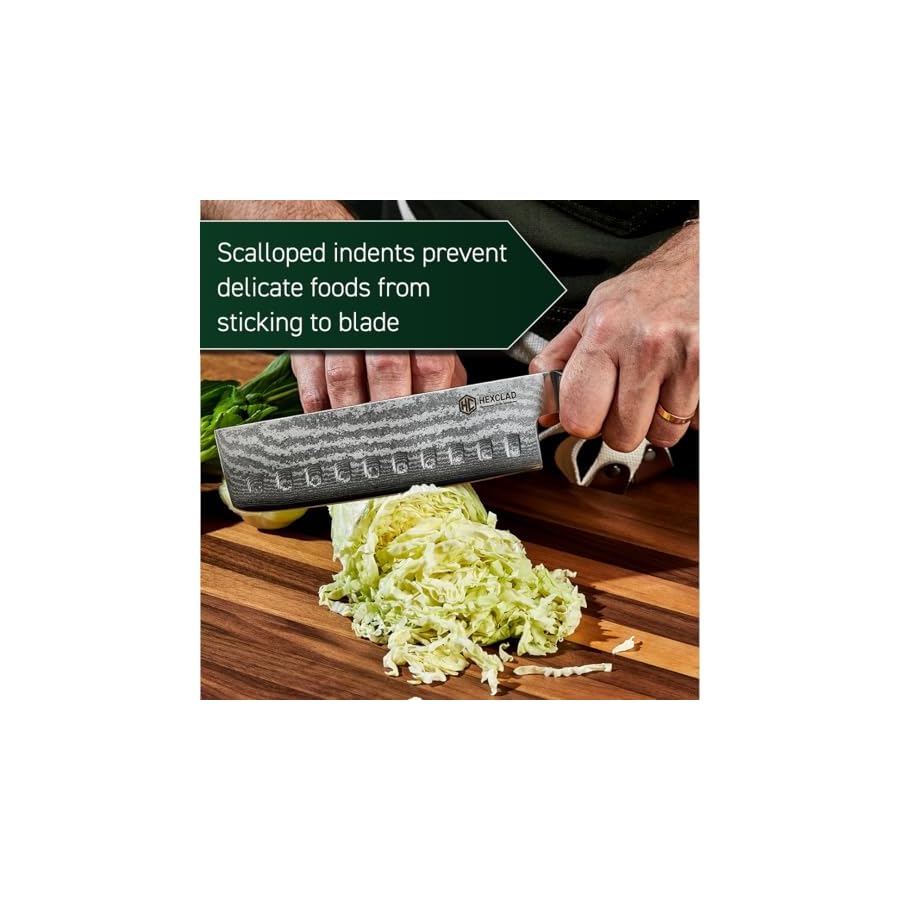 HexClad Nakiri Knife, 6.5-Inch Japanese Damascus Stainless Steel Blade, Pakkawood Handle