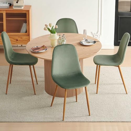 Dining Table Set for 4, Mid Century Modern 47 Inch Wooden Round Dining Table Set, Space Saving (Table + 4 Green Chairs)