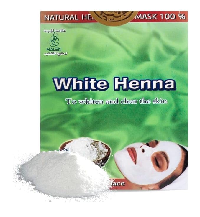 MALEKI White Henna Powder Mask For Acne & Blemish Toning the Skin & Shrinking Pores Anti-Aging Lighten the Skin & Body & Remove Black Spots 120g - Premium Quality (قناع حناء بيضاء الملكي)