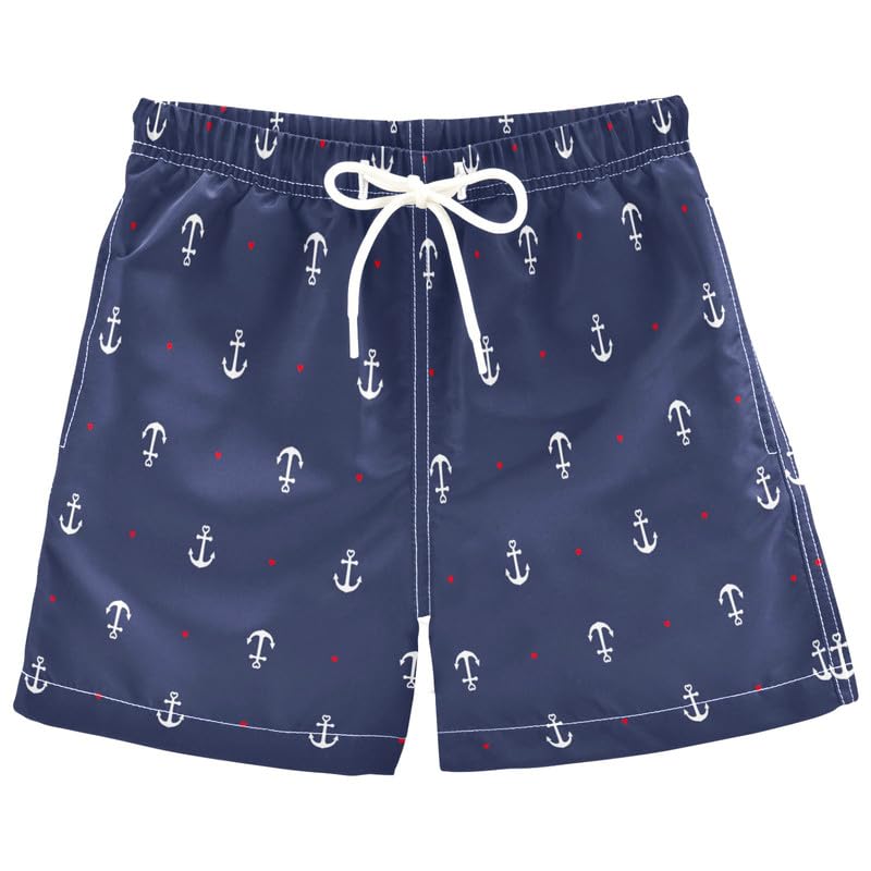 Red Heart Anchor Boys Swim Trunks Cute Blue Nautical Toddler Beach Board Shorts Baby Summer Bathing Suit S