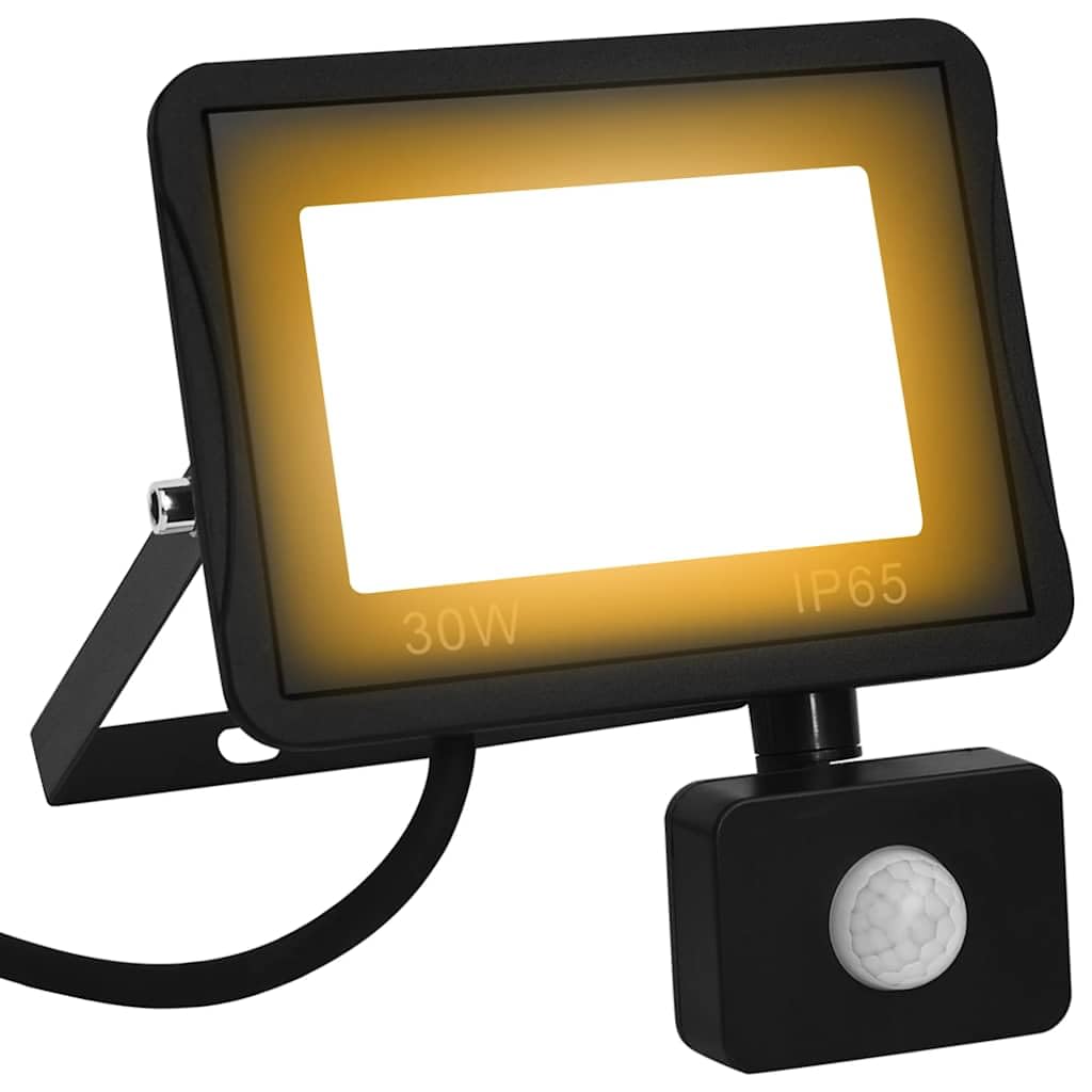 Reflektor LED z czujnikiem 30 W, ciepła biel, aluminium, 15,5 x 19,5 cm, lampa zewnętrzna do ogrodu, na taras, wjazd, podwórze, z czujnikiem ruchu i czujnikiem zmierzchu dla bezpieczeństwa i
