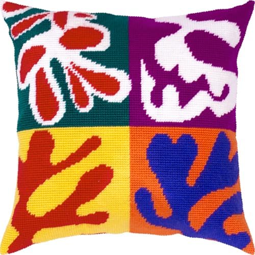 Brvsk Colorful Needlepoint Kit for Adults and Beginners — Panel with Mask by Henri Matisse 16″ × 16″ with Clear, Precise Printed Design on Cotton Canvas; Includes 2 Needles, Yarn, and Easy-Read Chart image 3