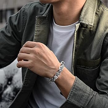 Collier rock avec fermoir tête de mort pour homme, maille byzantine, e Collier rock avec fermoir tête de mort pour homme, maille byzantine, e