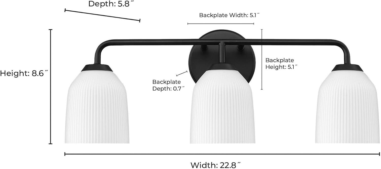 ML Lighting | Norah Collection | 22303-VB | 3 Light Vanity in Vintage Brass Finish with Opal Ribbed Glass Shade | Versatile Design That adds High-End Texture and Elegance to Your Bathroom