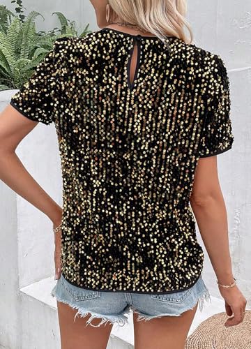 Women's Sparkle Sequins T Shirts Casual Short Sleeve Top Shimmer Going Out Rave Top Tee 6