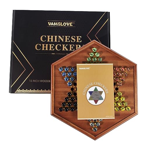 Chinese Checkers juego de madera con canicas coloridas 15" miniatura 6