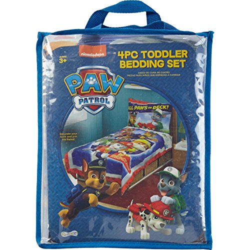 Paw Patrol All Paws on Deck 4-Piece Toddler Bedding Set - Includes Quilted Comforter, Fitted Sheet, Top Sheet, and Pillow Case