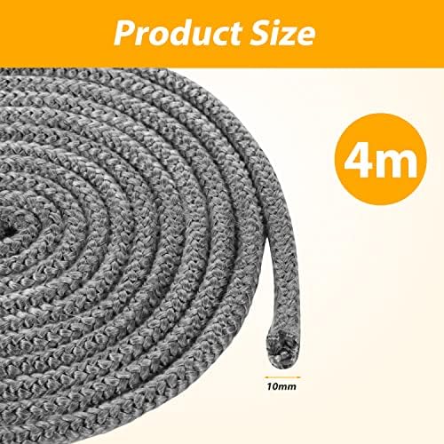 SAVITA Fireplace Seal Rope 0.4inch x 13ft, Sturdy Graphite Impregnated Fiberglass Rope Seal Gasket Replacement Wood Stove Door Gasket for Fireplaces Wood Burning Stoves