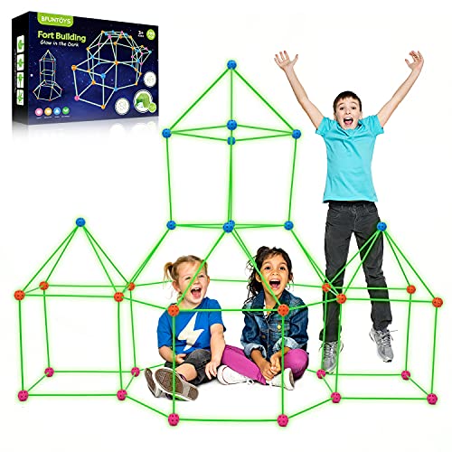 BFUNTOYS Fort Building Kit for Kids Glow in The Dark 200 PCS - Creative Forts Construction Builder stem Toys for Indoor, Outdoor, Boys and Girls, Play Tunnels Magic Building Castles Rocket Tower