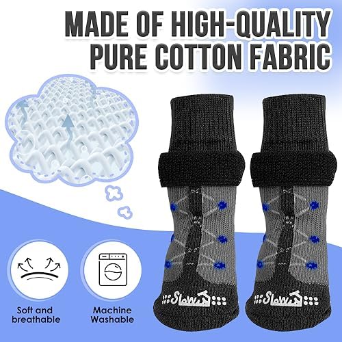SlowTon Anti-Slip Dog Socks Paws Stop Licking - 3 Pairs Pet Paw Protector Dog Boots Socks for Dogs Adjustable Dog Socks with Grips Dog Slippers for Injured Paws Hardwood Floors Indoor Outdoor Walking