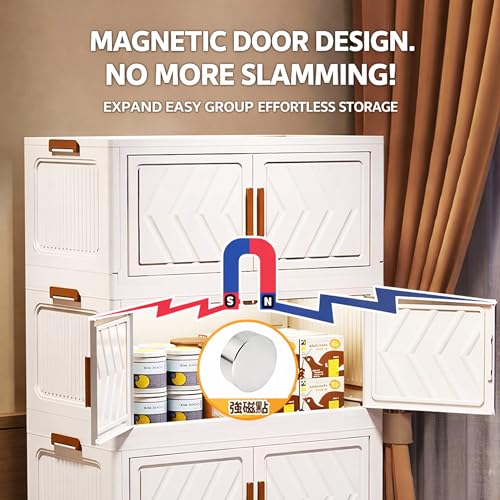 Image of AYSIS ๐ ๐๐๐๐ Plastic Wardrobe for Kids Clothes with Wheels | Multipurpose Collapsible Wardrobe Storage Almirah Wardrobe for Clothes, Kitchen Cupboard | Plastic Cupboard for Kids for Home - Ivory