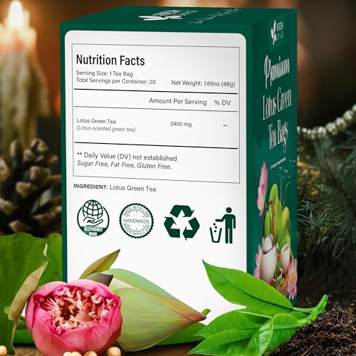 Image of FreshDrinkUS, Premium 20 Tea Bags of Lotus Green Tea, 100% Natural. Exquisite Flavor, Handpicked Leaves, Perfect for Tea Lovers. No Sugar, No Gluten, Vegan.