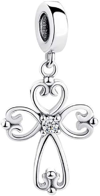 FeatherWish 925 Sterling Silver Celtic Vintage Style Holy Cross Faith Pendant Dangle Charm With Cubic Zirconia Compatible With Pandora Bracelet