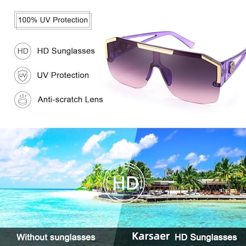 Image of Karsaer Oversized Square Flat Top Shield Sunglasses One Piece Frameless Stylish Women Men UV400 E1037
