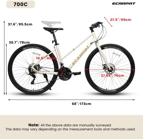 A28250 700C Road Hybrid Bike for Adult, 21-Speed Road Bike Road Bicycle Carbon Steel Frame/Dual-Disc Brakes/Multiple Colors