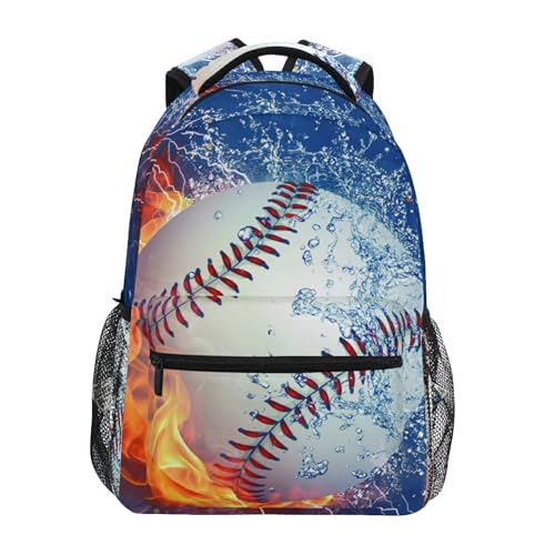 Nander Backpack Travel Fire Water Baseball School Bookbags Shoulder Laptop Daypack College Bag for Womens Mens Boys Girls