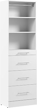 Bestar 25W x 16D Modular Closet Organizer System Tower, Reach-in Closet or Walk-in with Shelves and 4 Drawers, Slab Style, Florence Collection, White
