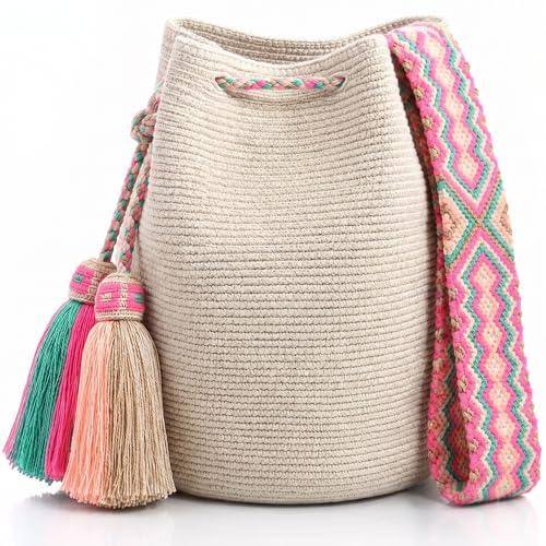 Image of WYOU Designer Wayuu Hand-Crochet Woven Summer Beach Bag for Everyday, Travel-Large Beachy Purse, Colorful Purses for Women
