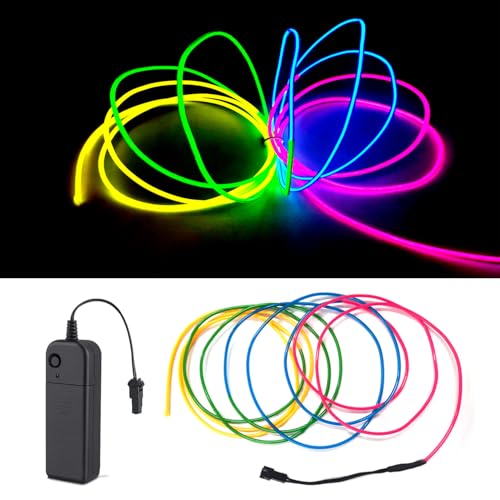 Image of MaxLax EL Wire Mutilcolor, 9.8ft /3m Portable Battery Pack Neon Light Strip 360 Cuttable Glowing Rope Lights for Parties, Halloween, DIY Decoration