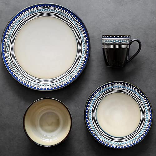 8ピース磁器食器セット、セラミックプレートとボウルセット、キッチン/ダイニング用のモダンクリエイティビティヴィンテージラウンドストーンウェアディッシュセット、2人用食器セットサービス、食器洗い機セーフ