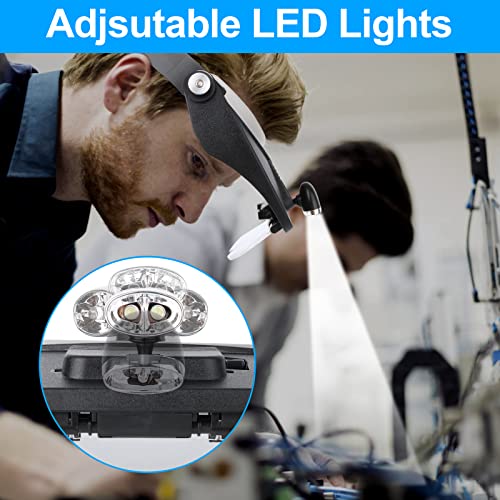 Head Mount Magnifier Optivisor With Led Jewelers Magnifying Glasses 1.2X 2X 1.8X 2.5X 3.5X Optical Headset Magnifying Visor Reading Magnifier Jeweler Loupe With 4 Lens Close Work Magnifier Headset #TOP1