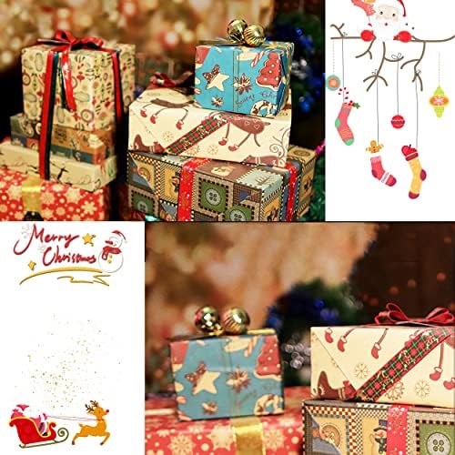 10 PCS Christmas Wrapping Paper,Christmas Tissue Paper 70x50CM,9 Kinds of Gift Wrapping Paper Kraft Papers,Included Xmas Wrapping Paper Gift Sticker& 5 Meters of Red and White Gift Rope