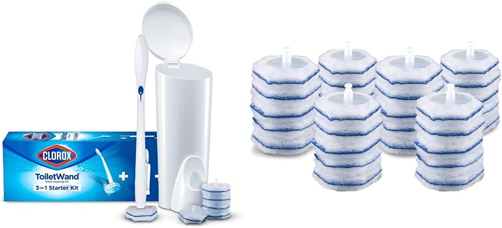 Clorox ToiletWand Disposable Toilet Cleaning System (ToiletWand, Storage Caddy and 6 Refill Heads) and ToiletWand Disinfecting Refills (30 Count) Bundle
