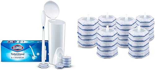 Clorox ToiletWand - Sistema de limpieza de inodoro desechable (ToiletWand, organizador de almacenamiento y 6 cabezales de repuesto) y repuestos