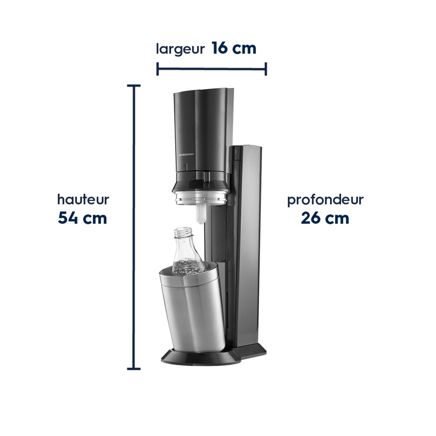 Sodastream Crystal – Machine à eau pétillante avec système CO₂ Quick Connect, cylindre de gaz 60L et 2 carafes en verre 0,7L inclus, noire