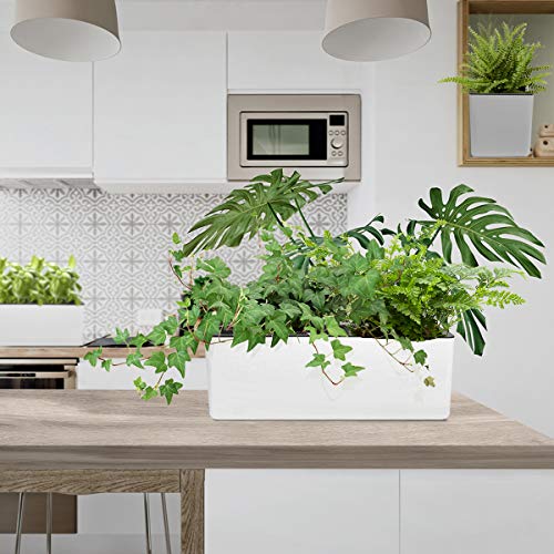 Growled Self Watering Planter Pots Window Box Indoor Home Garden Modern Decorative Planter Pot For All Indoor Plants, White(15.8"X5.2"X5.2") #TOP4