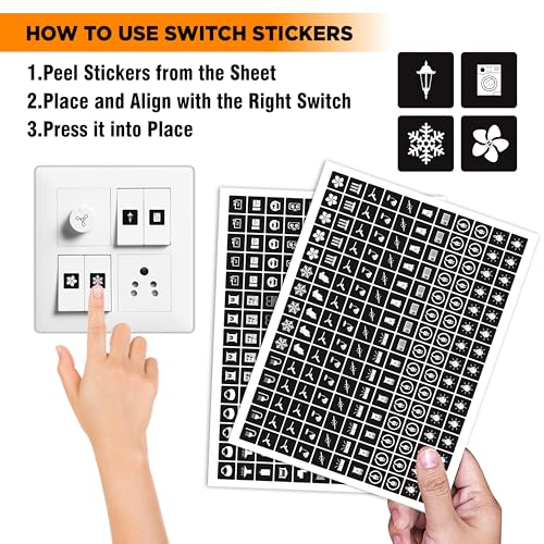 Image of Trueflair Stickers for Switch Board for Home Wall Switches, Contain All Common Switch Stickers (Black and White - 3)