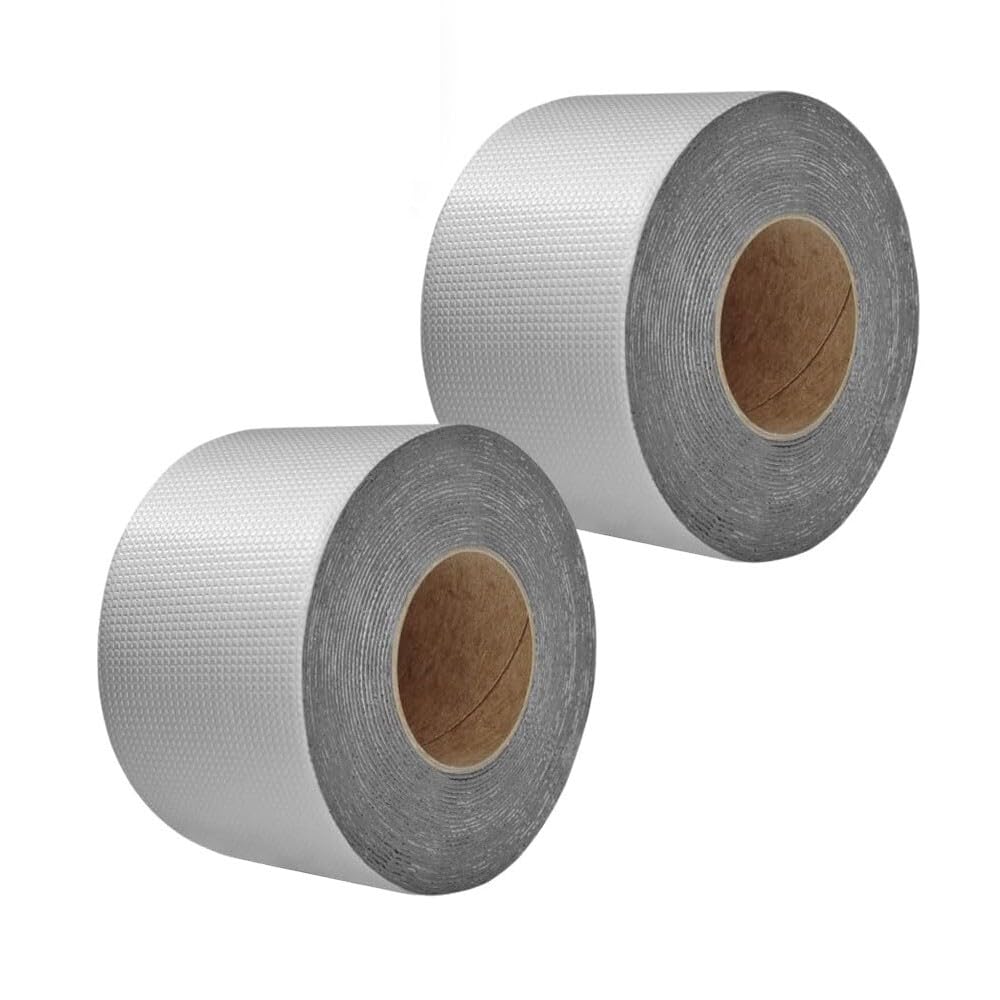 Genérico 2 Rollos de Cinta Impermeable para reparación de techos, Cinta autoadhesiva de butilo, betún con lámina de Aluminio para Paredes, Suelos, desvanes, Aislamiento térmico, sellador de Asfalto,
