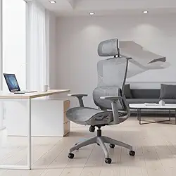 Cadeira Executiva Ergonômica de Malha, Giratória com Encosto Reclinável, Apoio Lombar e Cabeça, Design Moderno para Home Office e Gamr, Suporta 120kg, Apoio de braço 3D (Cinza)