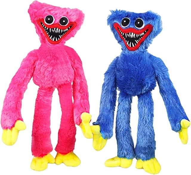 NECESSARY (2 PACK Huggy Wuggy Plushies Toy, Blue Monster Horror Plush Monster Toy, Cute Funny Stuffed Dolls, Horror Game Surrounding Doll for Kids and Fans Collect Gift Toys (Blue + Pink)