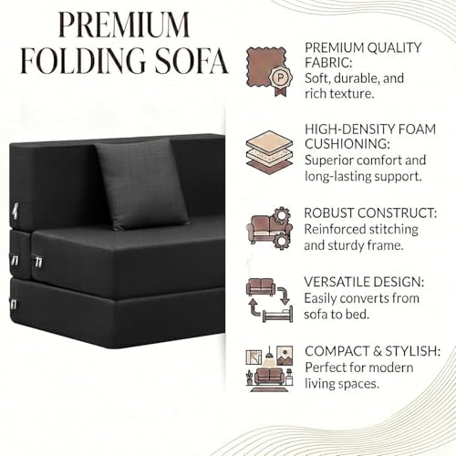 Image of Single-Seater Sofa Cum Bed Foldable Sofa Cum Bed Washable Fabric & Zipper |Jute Finish Fabric - Black Color | 3' X 6' Feet