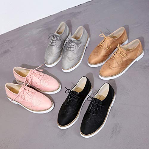 Holibanna Sapato Oxford feminino com cadarço e salto baixo sem salto Oxford - Tamanho 36, Preto, 7