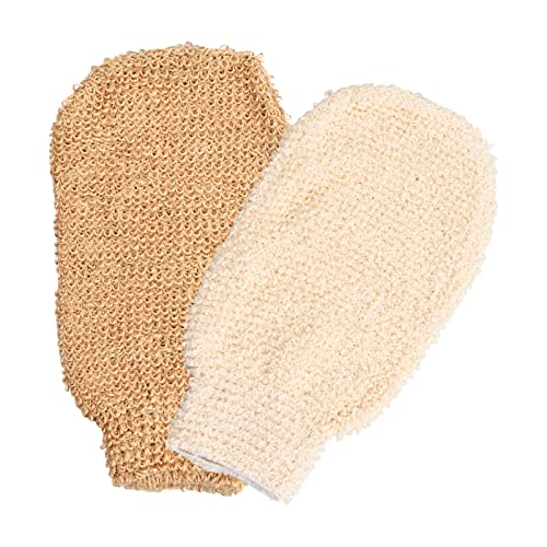 Guantes de Baño Exfoliantes de dos Piezas, Guantes de Masaje de Lino para Baño, Guante Exfoliante Corporal para Ducha, Guantes para Frotar en la Ducha, Guantes de Baño de Lino Resistentes