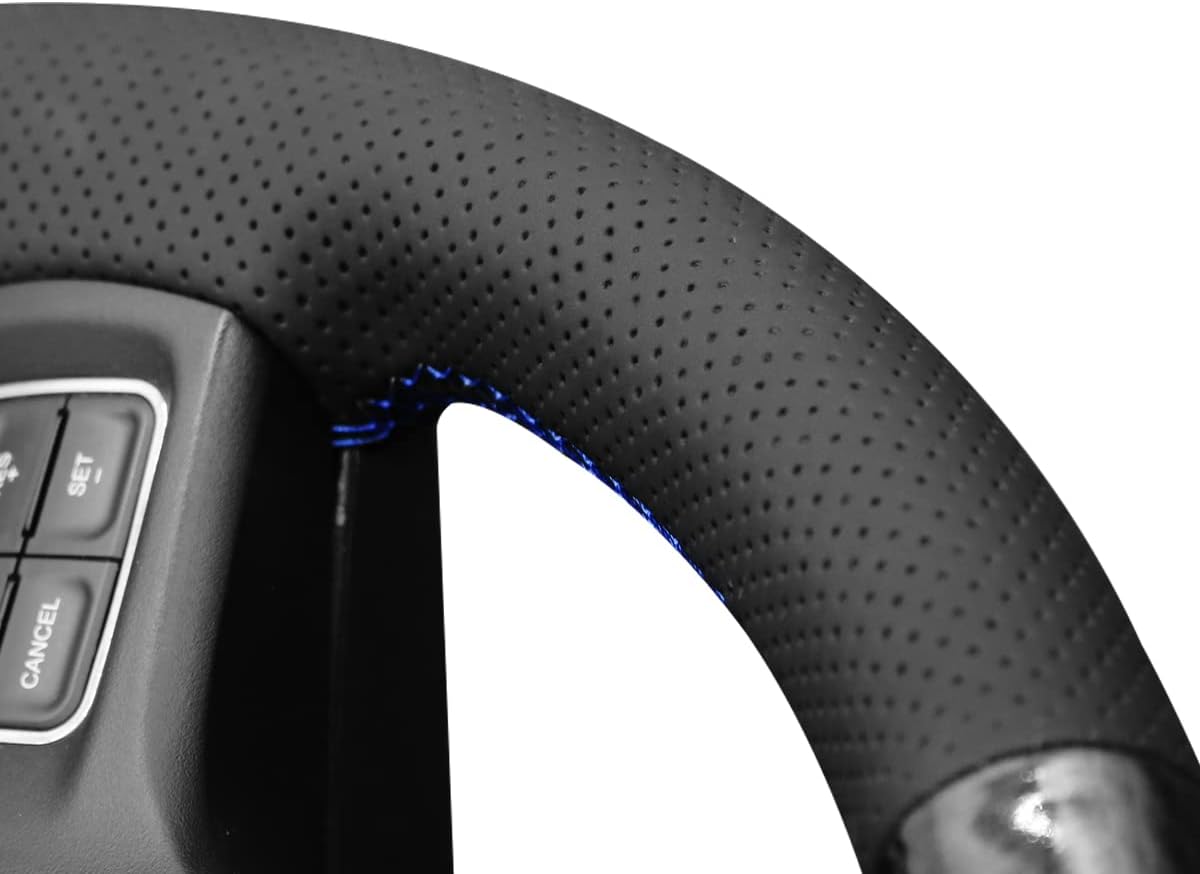 MEWANT DIY Black Shiny PU Carbon Fiber Genuine Leather Steering Wheel Wrap for Dodge RAM 1500 1500 Classic 2500 3500
