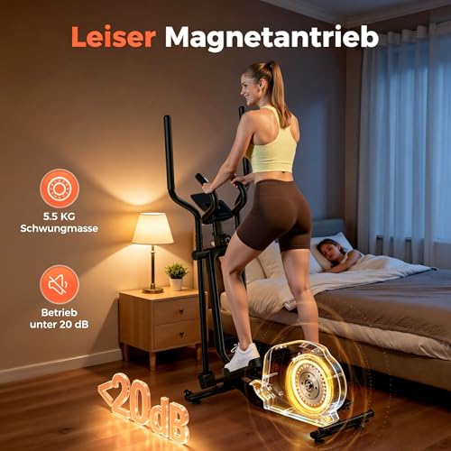 YOSUDA ​​Klappbarer Crosstrainer für Zuhause, Crosstrainer mit 16 Widerstandsstufen, Ultraleiser für Cardio, LCD-Display & Transportrollen