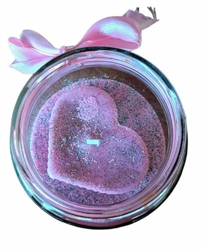 Candela Bomboniera Artigianale in Vetro – Cuore Rosa Profumato alla Lavanda con Glitter – Idea Regalo per Matrimonio, Battesimo, Comunione e Cresima – Fatta a Mano