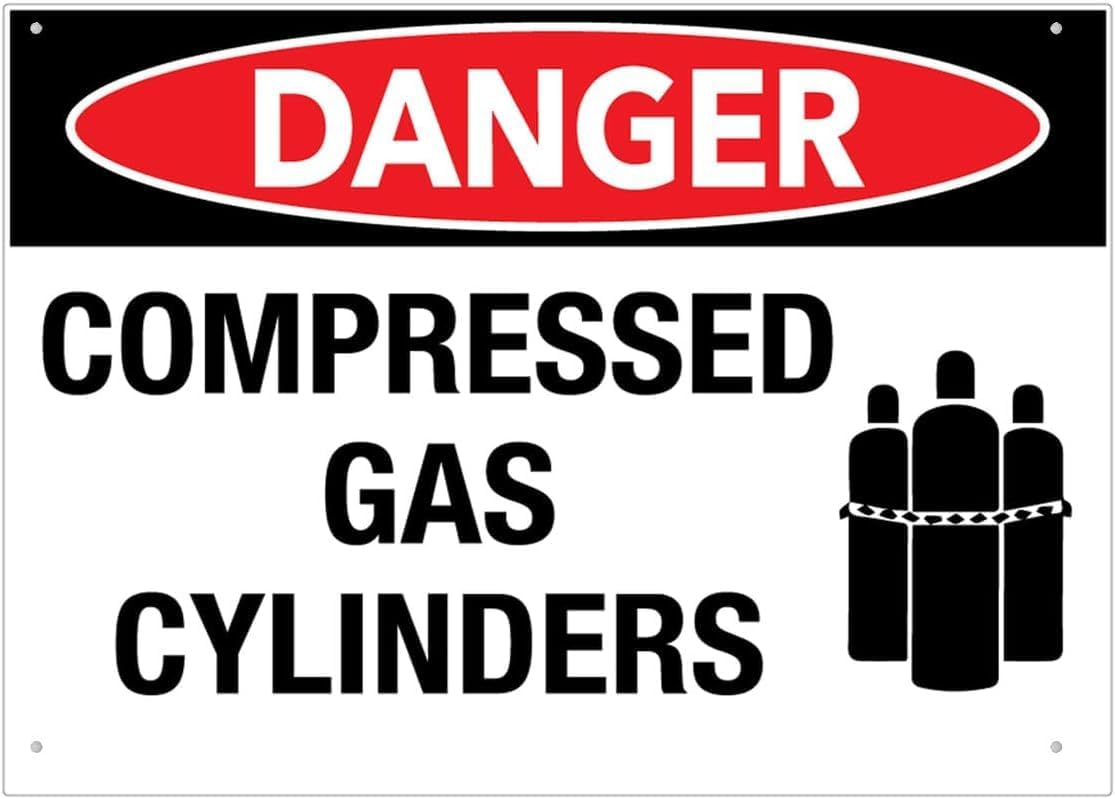 Danger Compressed Gas Cylinders Warning Metal Sign Tin Signs Aluminum Plaque for Outdoors Use Yard Farm Fence Home Wall Decor 12x16 inch