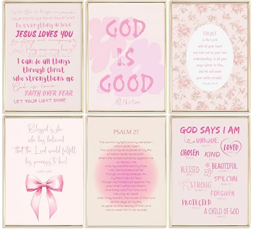 6Pcs Pink Bible verse Canvas Wall Art Inspirational Coquette Preppy Christian Scripture Paintings Pictures Wall Decor Poster Prints Artwork for Apartment Dormitory Bedroom Girl's Room Unframed