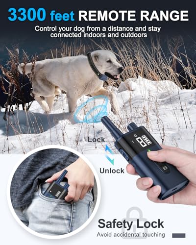 No Shock Dog Training Collar with Remote, Dog Vibration Collar with Controller Beep and Vibrate Only, Safe Lock Waterproof Rechargeable Vibrating Collars for Dogs(10-120 lbs)-No Prongs (Navy Blue)