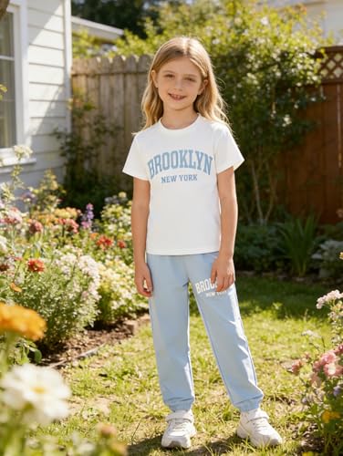 Image of Girls 4 Pieces Outfits Short Sleeve Printed Tee Tops and Pants Set 4-12Y