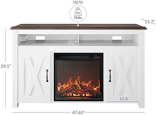 Miniatura 21 de BELLEZE Soporte de TV con chimenea de 58 pulgadas para televisores de hasta 65 pulgadas, calentador eléctrico de chimenea de 23 pulgadas con sonido,