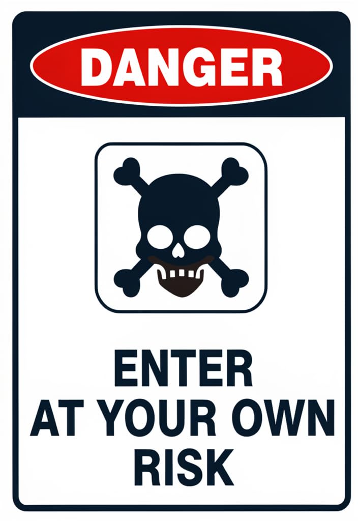 peiyeety Danger Enter At Your Own Risk Tin Sign 12x8 Inch Metal Warning Plaque, Skull and Crossbones Wall Decor for Garage, Workshop, Man Cave, Bar, Office, Halloween Decor, Novelty Gift