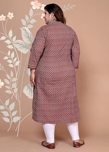 Image of Women's Plus Size Cotton Kantha Work Kurti Kurta - Beautiful Floral Print