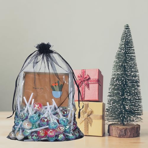 Image of Dealglad 50pcs Drawstring Organza Jewelry Candy Pouch Christmas Wedding Party Favor Gift Bags (8x12 inch, Black)