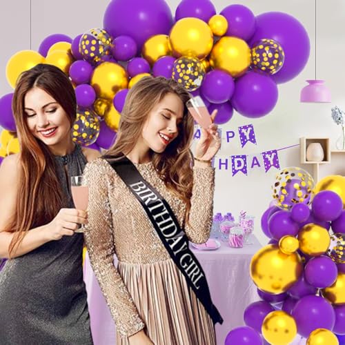 Image of Dark Purple Gold Balloon Garland Arch Kit - 121PCS Purple and Gold Balloons Dark Purple Balloon for Birthday Wedding Anniversary Retirement Graduation Party Decorations